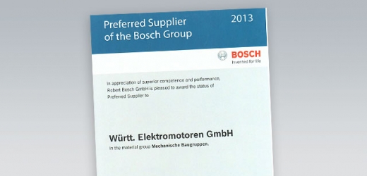 Urkunde „Preferred Supplier of the Bosch Group“
